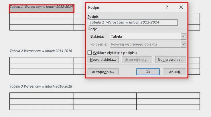 Błędy w numerowaniu tabel