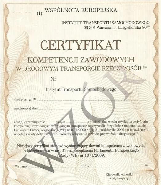 Certyfikat kompetencji zawodowych