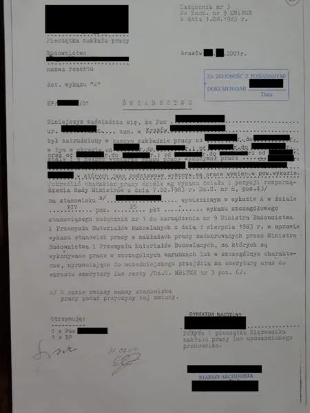 Dokumenty do doliczenia pracy