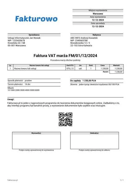 Elementy faktury przy zwolnieniu