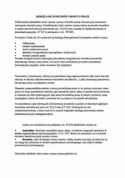 Informacje o warunkach zatrudnienia