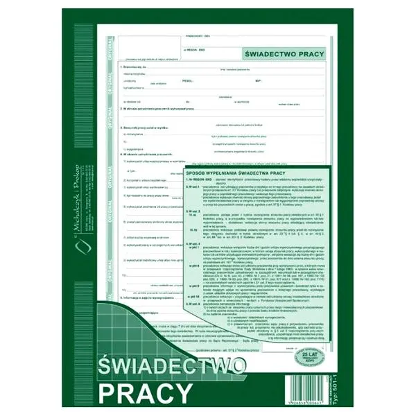 Informacje w świadectwie pracy