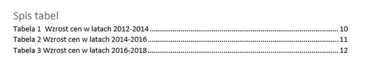 Numerowanie tabel w pracy
