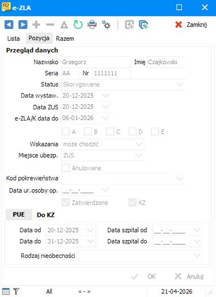 Status e-zwolnienia