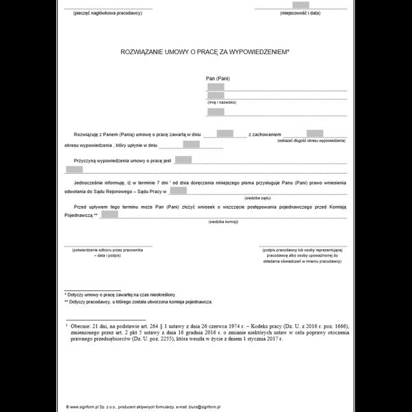 Wypowiedzenie umowy o pracę