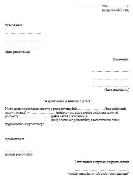 Wypowiedzenie umowy o pracę