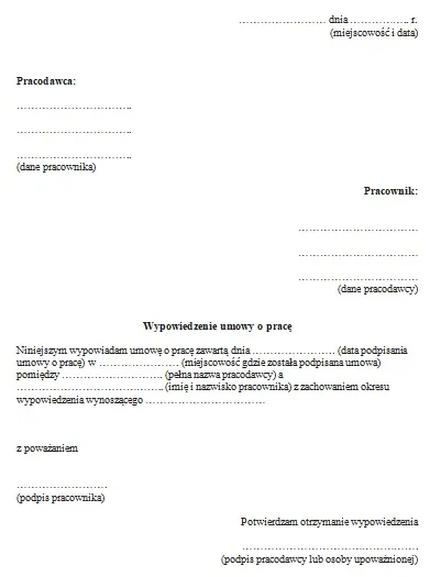Wypowiedzenie umowy o pracę