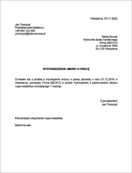 Wypowiedzenie umowy o pracę