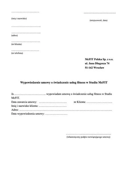 Wypowiedzenie umowy z siłownią