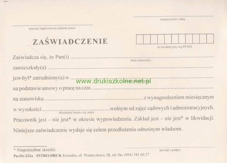 Zaświadczenie o zatrudnieniu